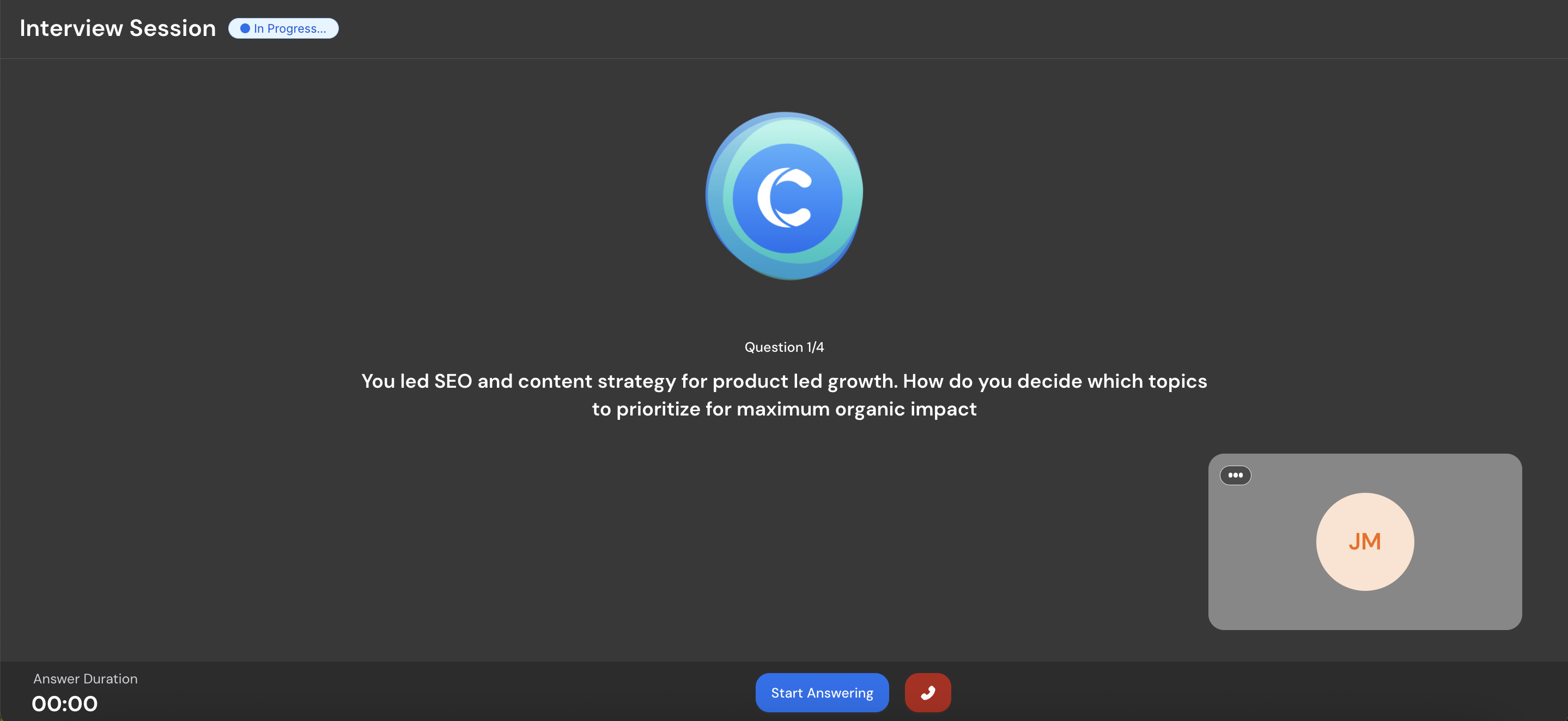 A screenshot showing a sample question being asked in a Careerflow mock interview