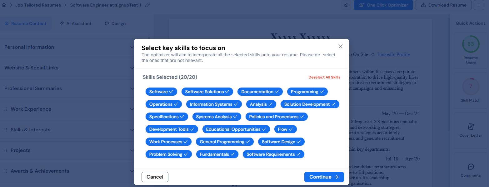 Examples of relevant key skills to include within Careerflow's AI Resume Builder