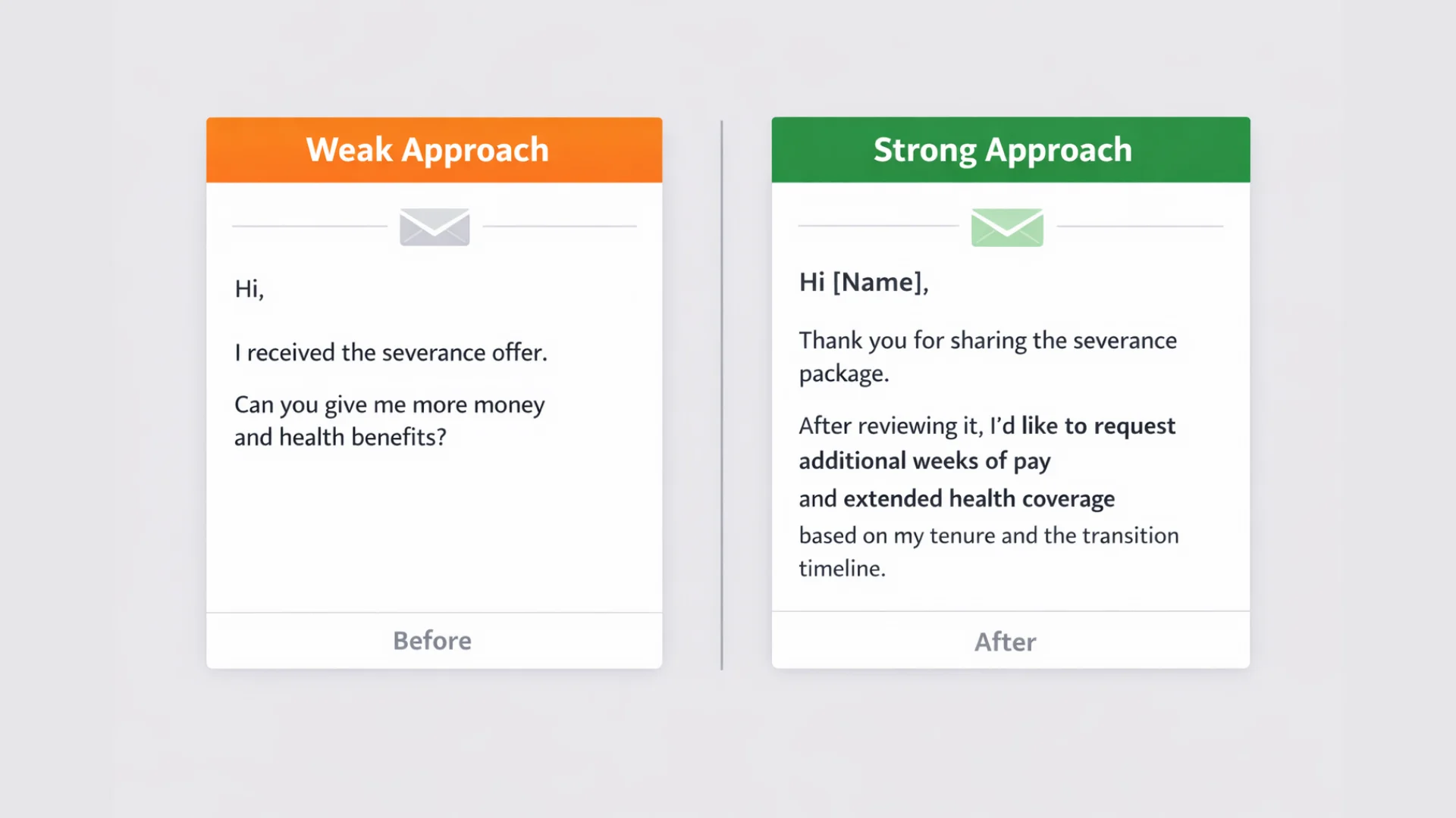 Examples of a strong vs weak severance counteroffer after being laid off