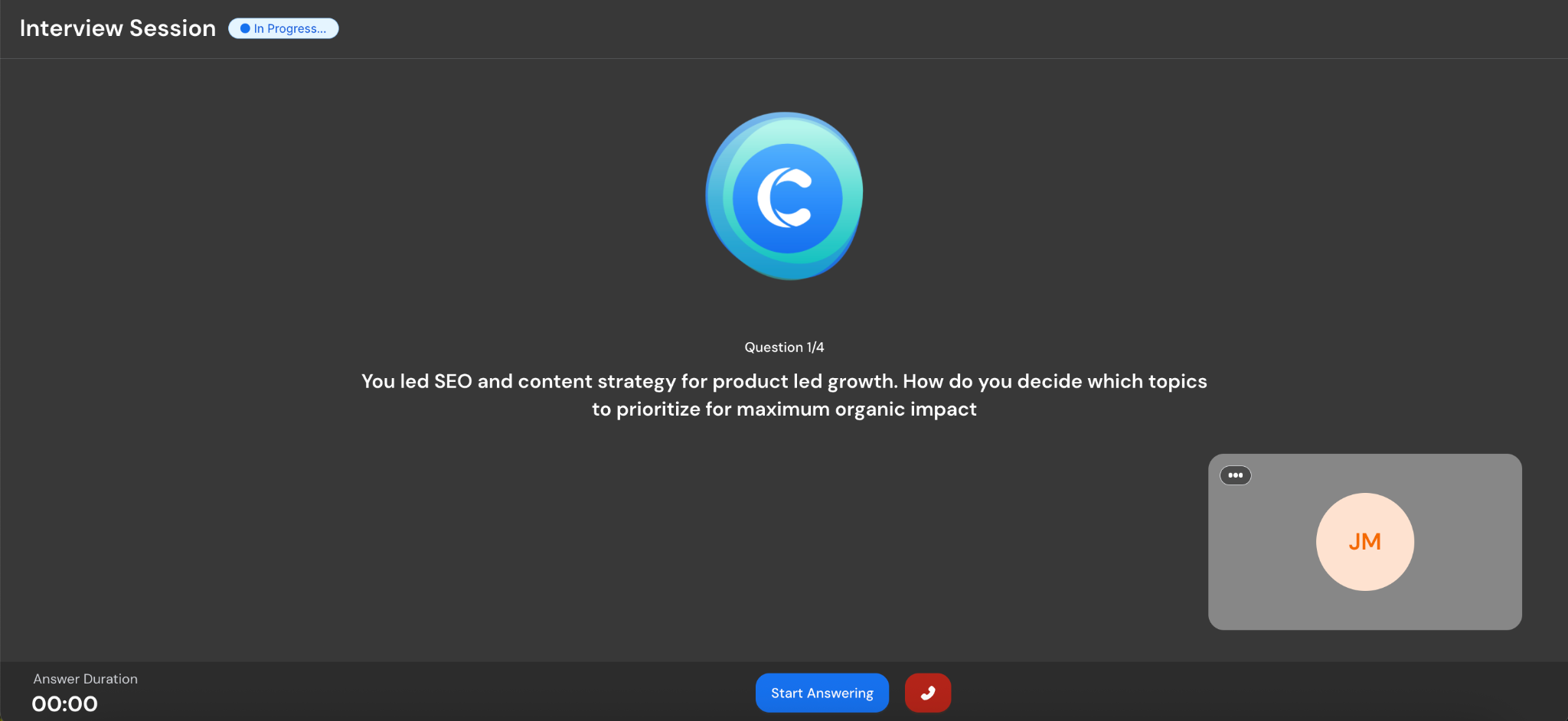 Careerflow's Mock Interview tool being used for practice