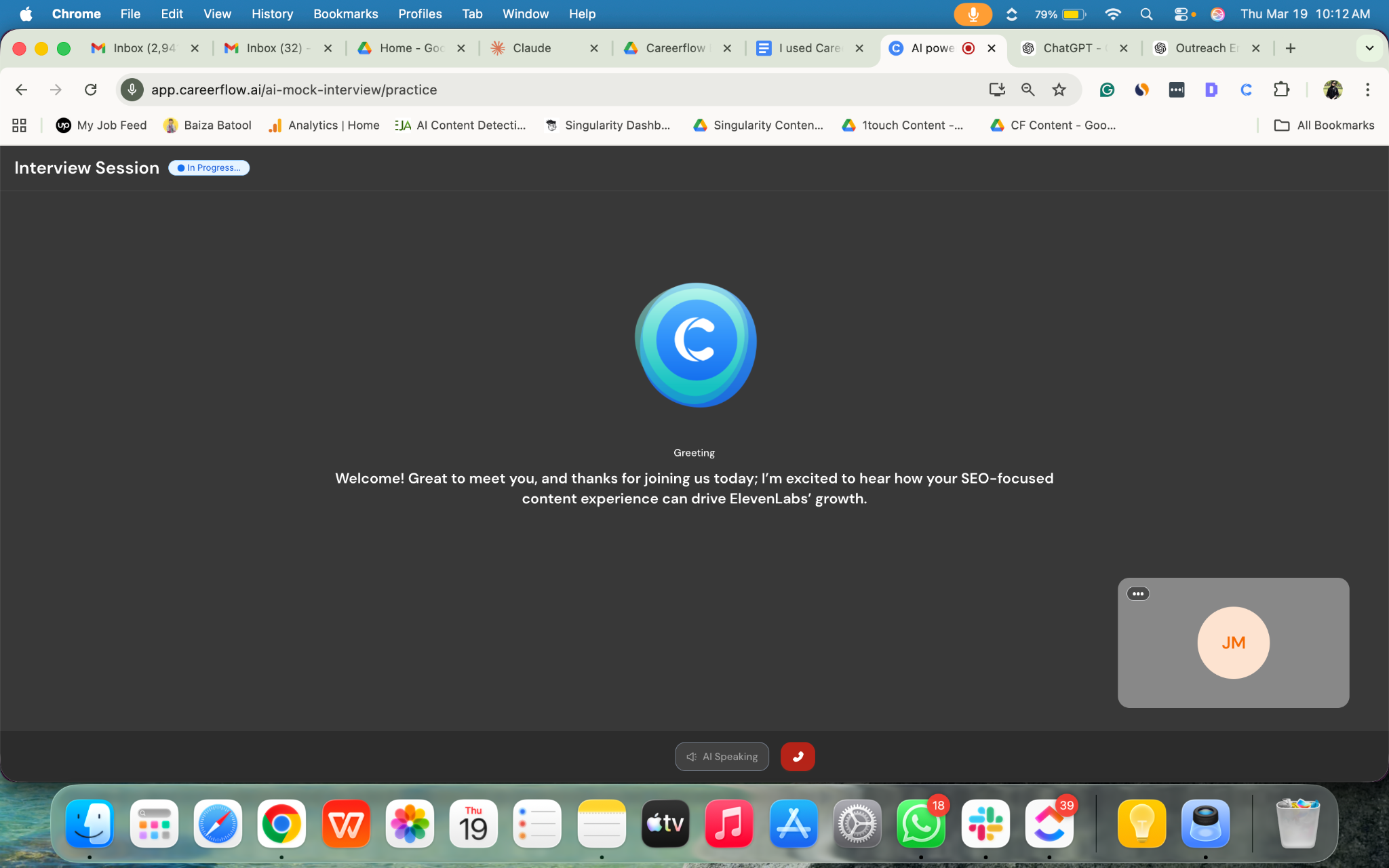 A screenshot of Careerflow's Mock Interview interface