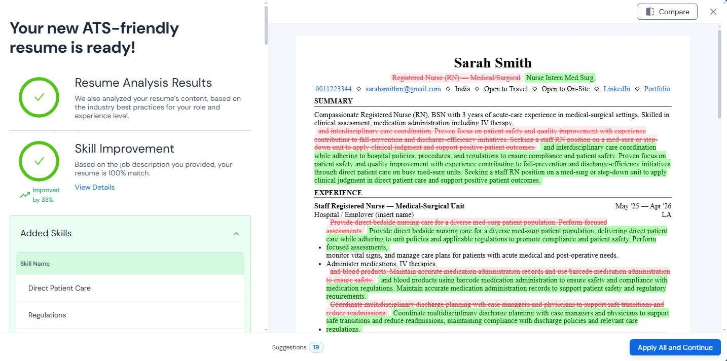 An example of Careerflow's Resume Optimizer in use