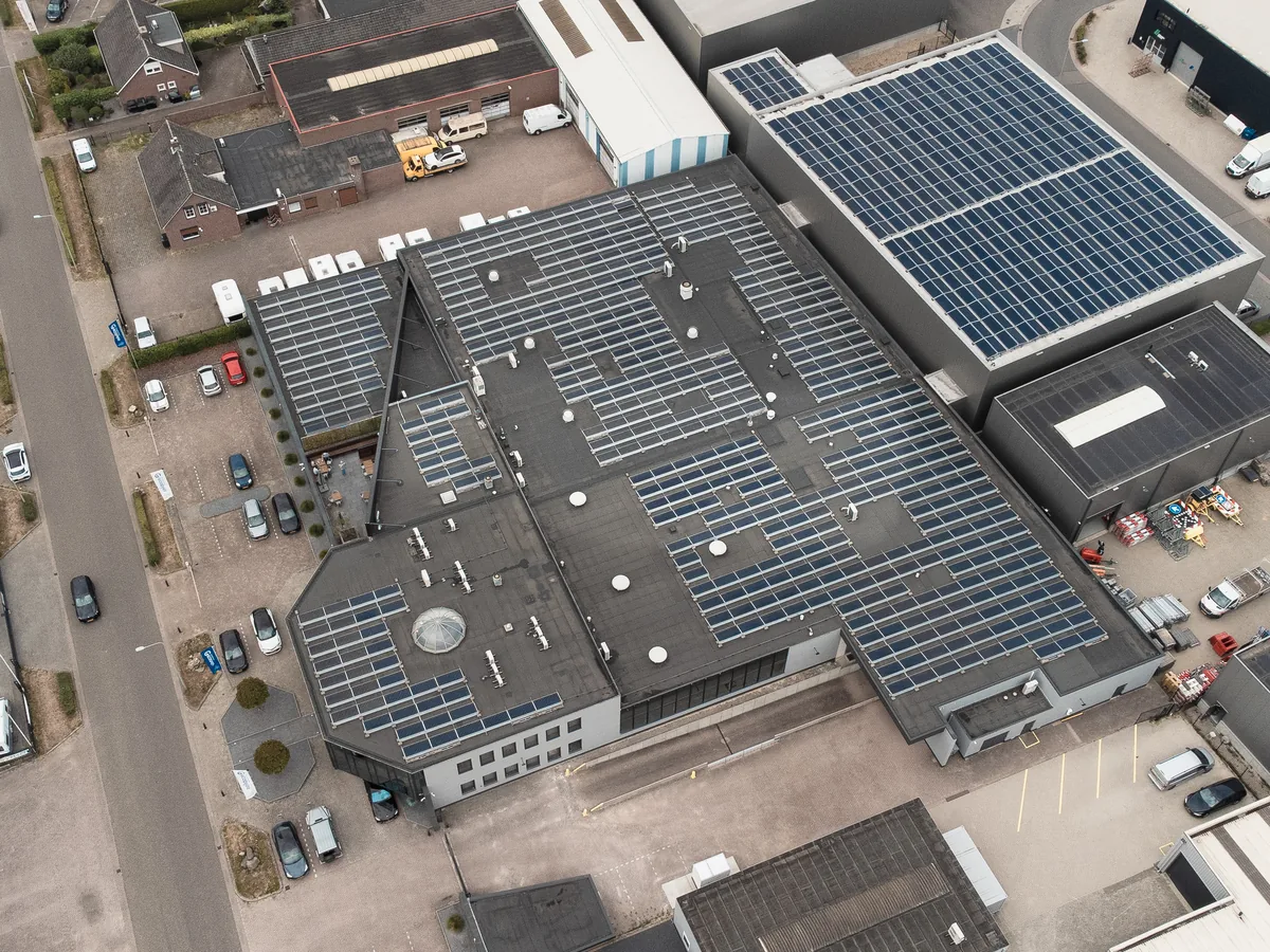 Solar panels on the roof of the Ecobliss production site in Echt