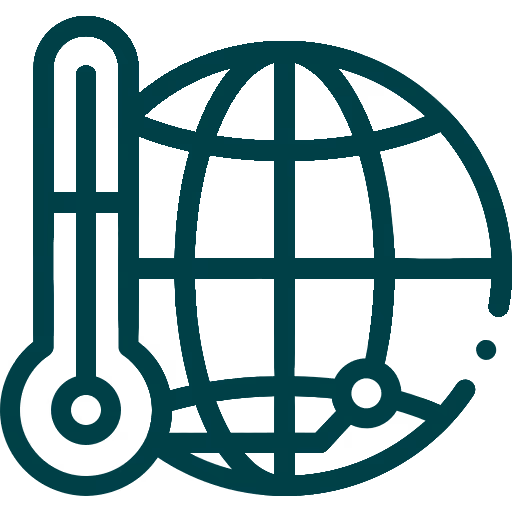 Green line icon of globe with thermometer