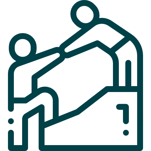 Green line icon of person helping another onto platform