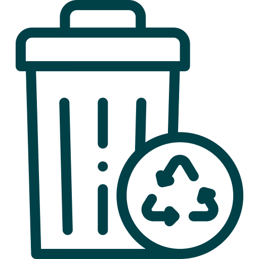 Green line icon of rubbish bin and recycling logo