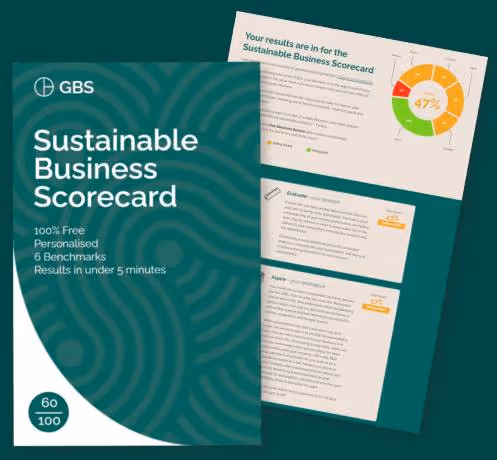 Cover page and content page of example Sustainable Business Scorecard
