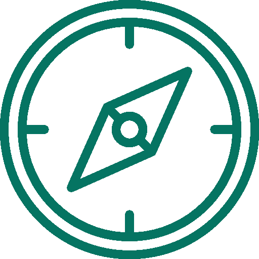 Green compass icon with a circular border and a pointed arrow in the center.