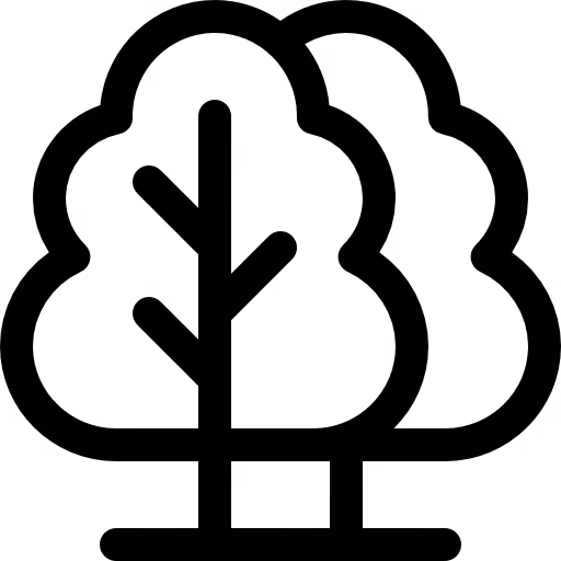 Black outline icon of two trees side by side with simple branches.