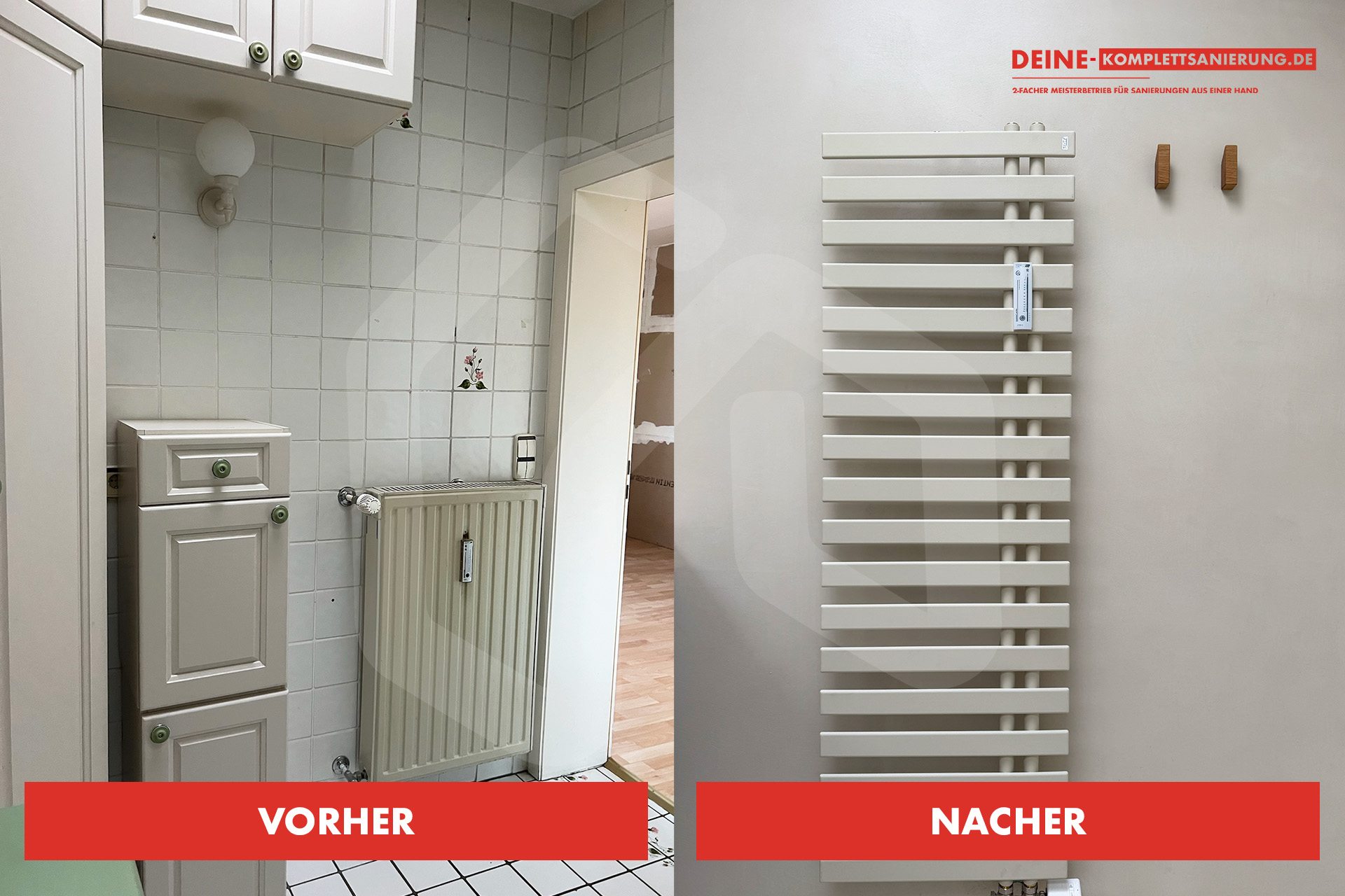 Vorher Nacher Bild von Heizkörpern im Badezimmer