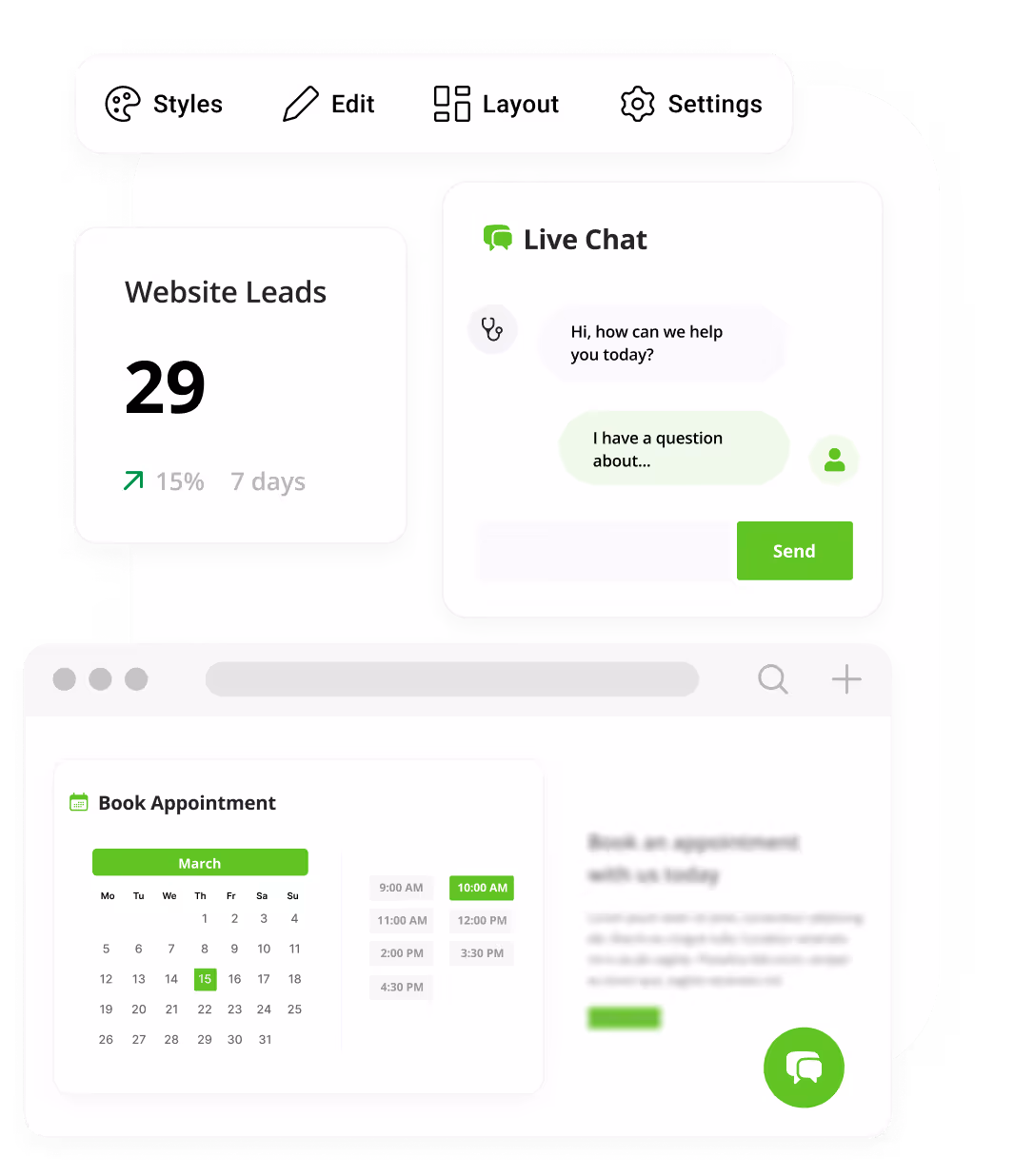 patient engagement tools for managing a website, web chats, and online scheduling