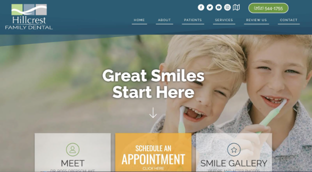Hillcrest Family Dental's website homepage 
