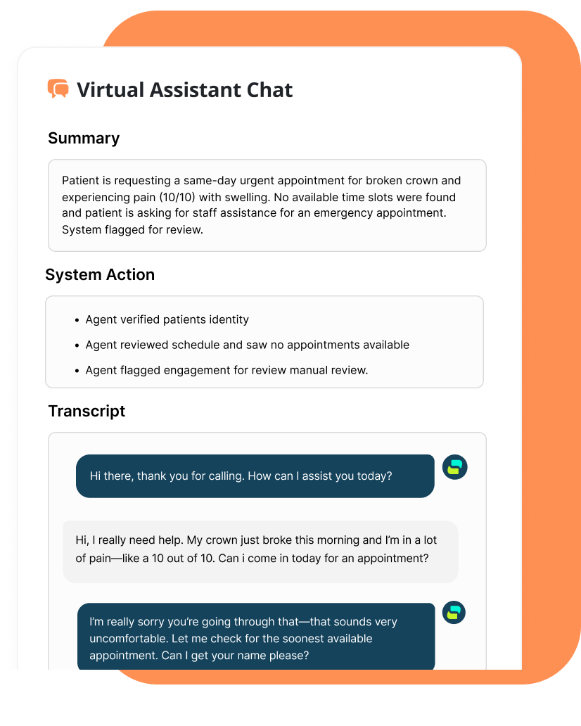 example virtual assistant chat for healthcare practices