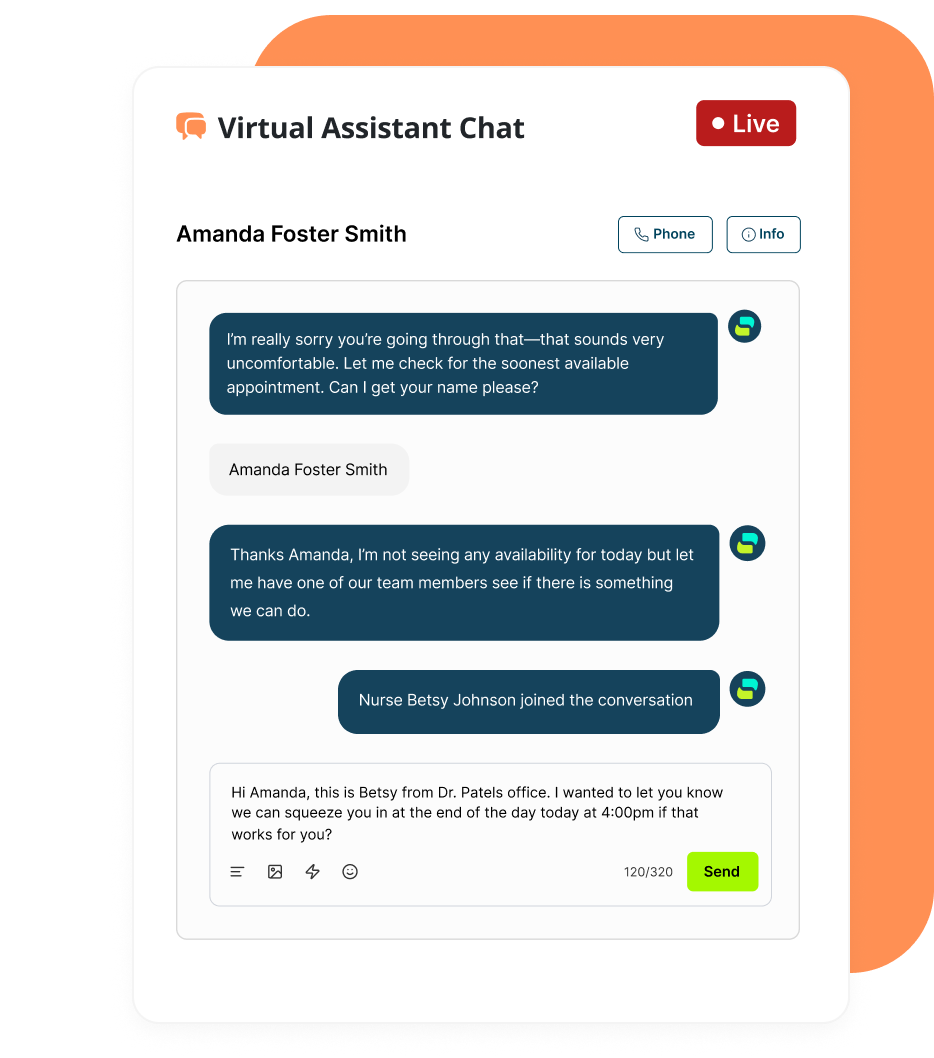 example virtual assistant chat for healthcare practices
