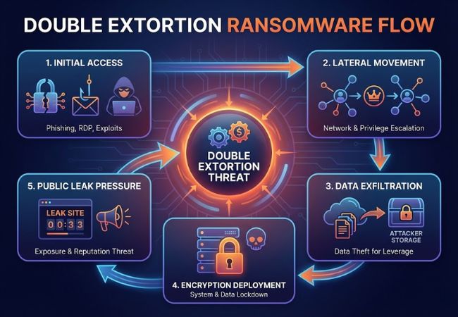 how does double extortion ransomware work