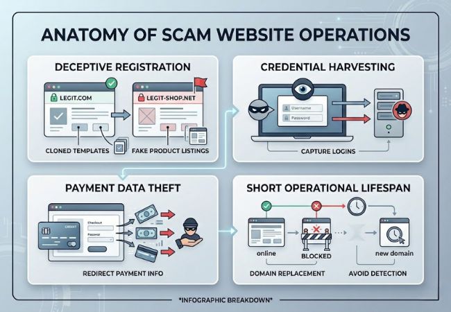 how do scam websites operate