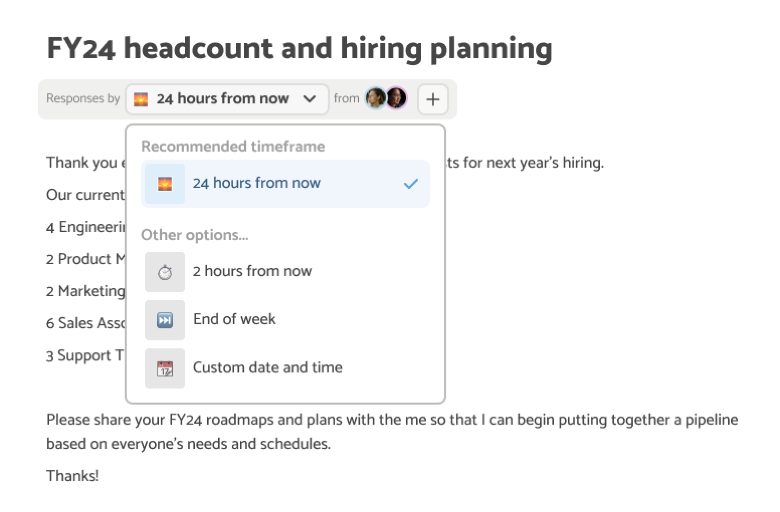 A webapp screenshot showing a question being answered in service of making a decision.