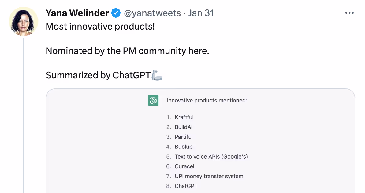 ChatGPT summaries of product wisdom