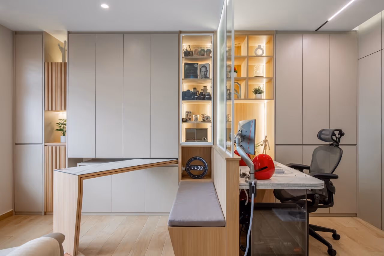 BTO Home Renovation with Customised Storage Cabinets and Swivel Table By Juz Interior