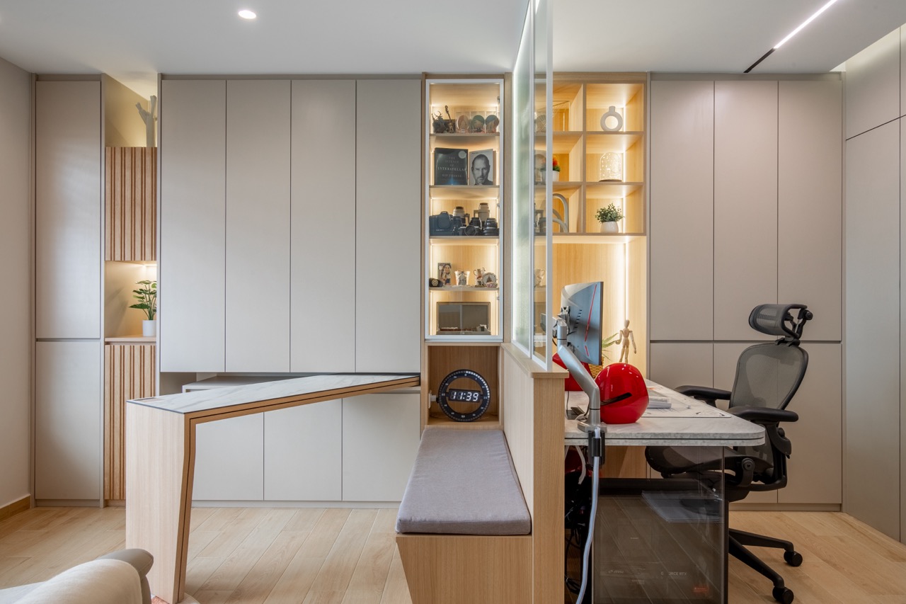 BTO Home Renovation with Customised Storage Cabinets and Swivel Table By Juz Interior