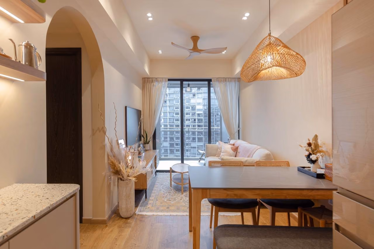 2 Bedroom Condo Living & Dining Room Design by Swiss Interior Signature: https://www.homematch.sg/interior-designers-contractors/swiss-interior-signature-c113