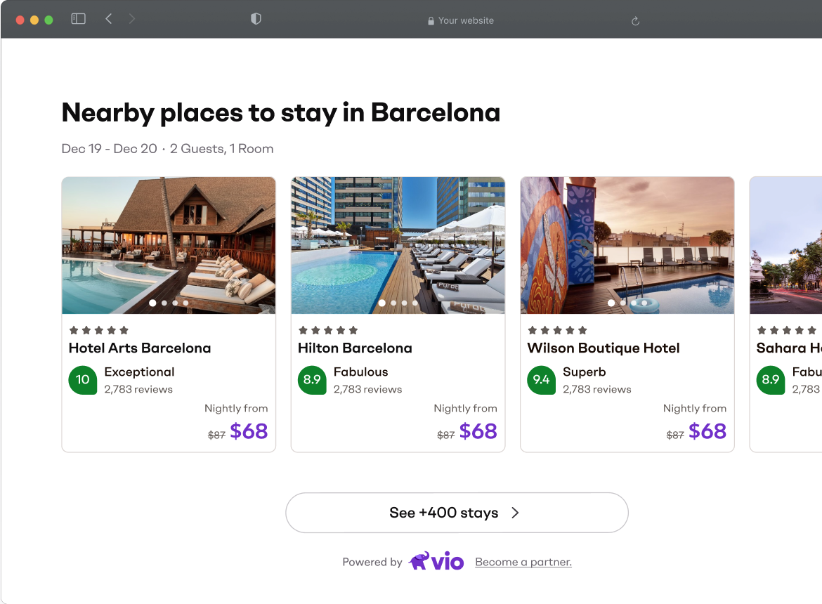 Browser with view of hotels carousel