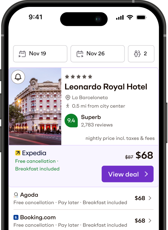 Mobile with view of single hotel widget
