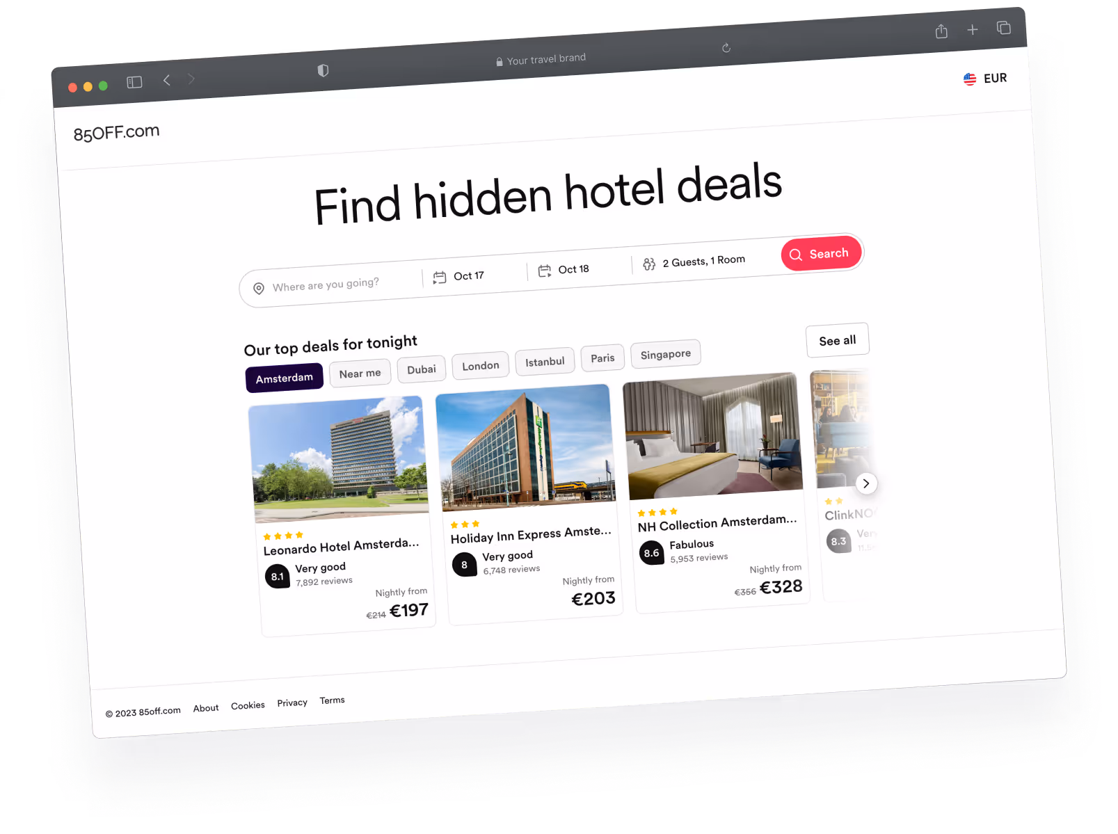 Browser with hotel search