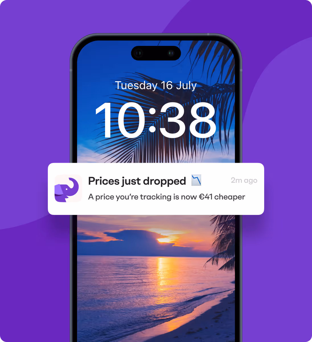 Price drop notification for a tracked hotel deal displayed on a smartphone