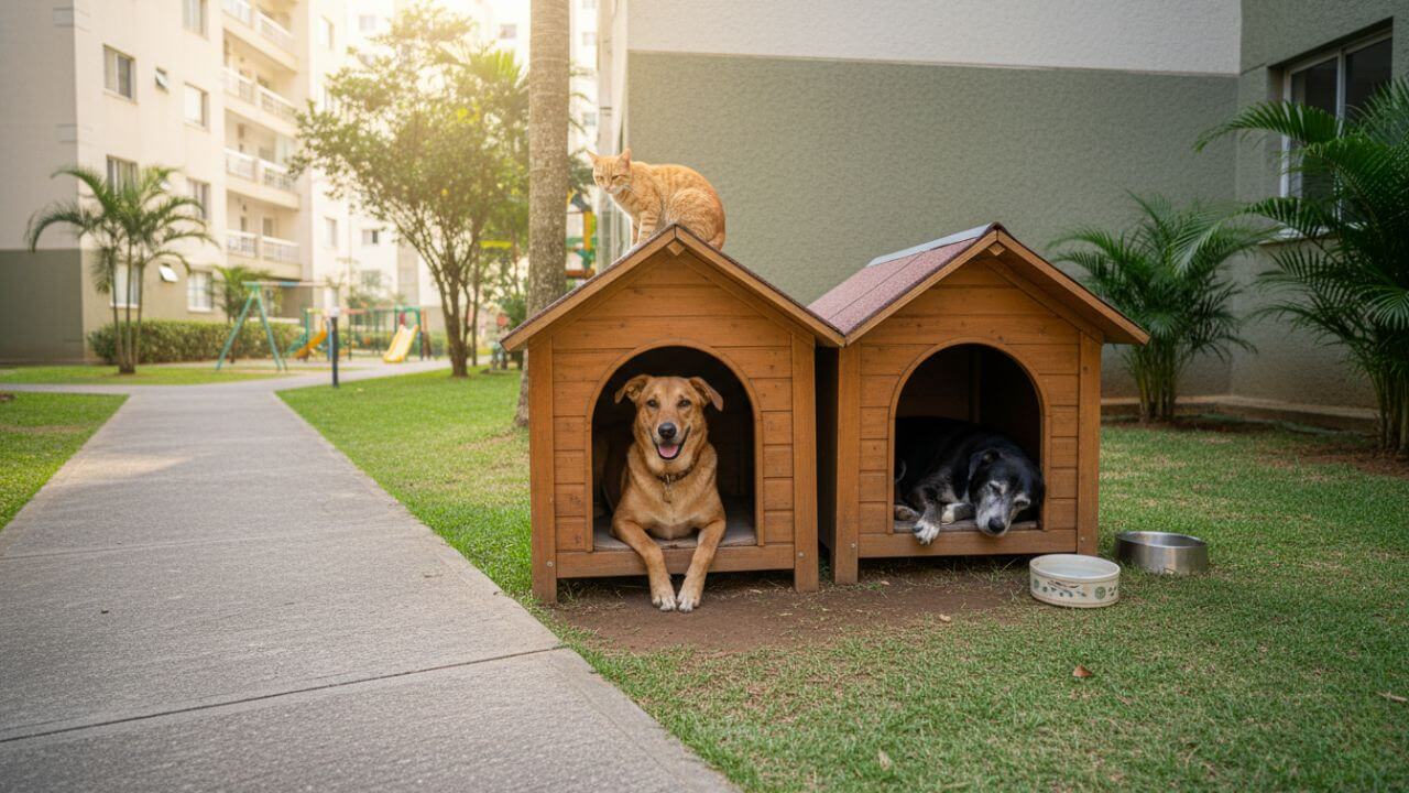 caes e gato, animais comunitários mais comuns nos condomínios