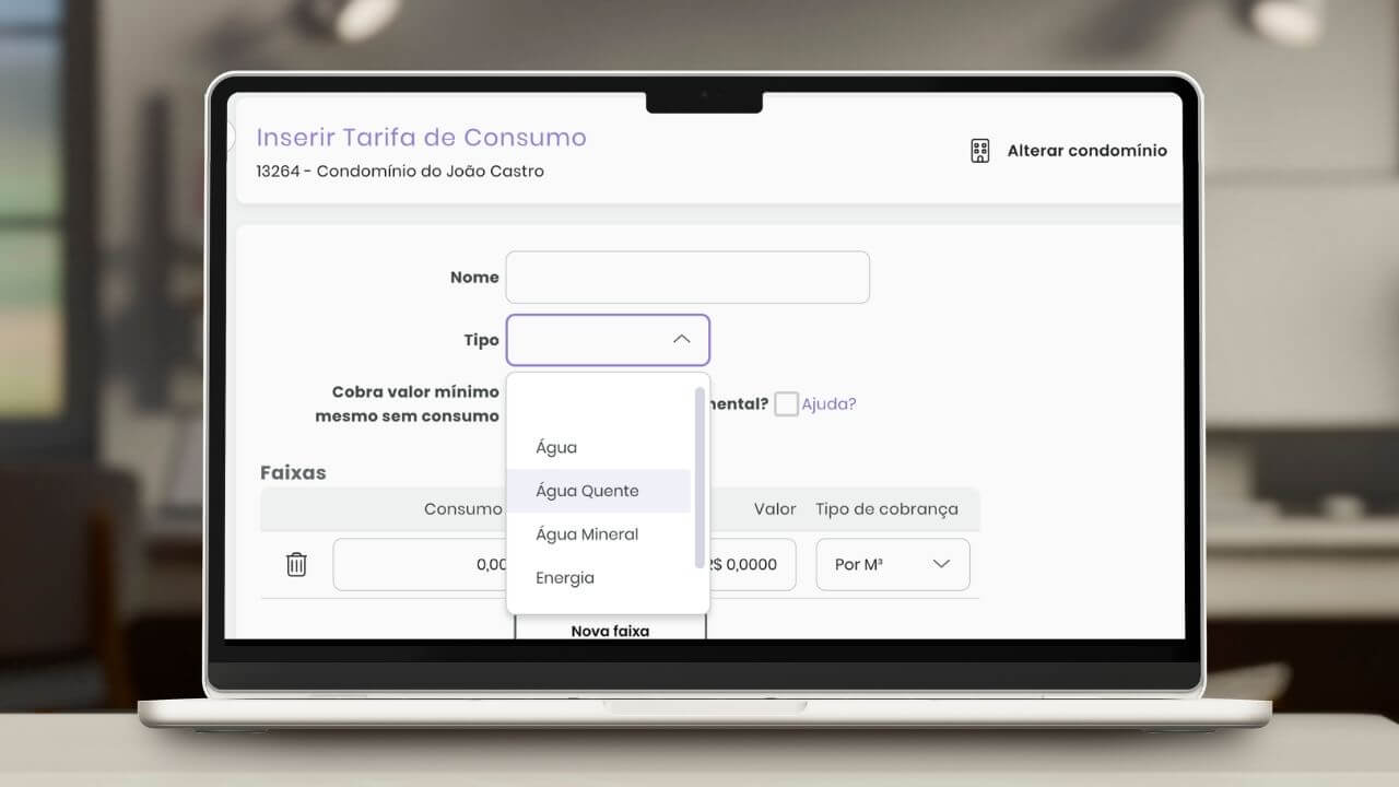 gestor insere consumo para controle em administradora