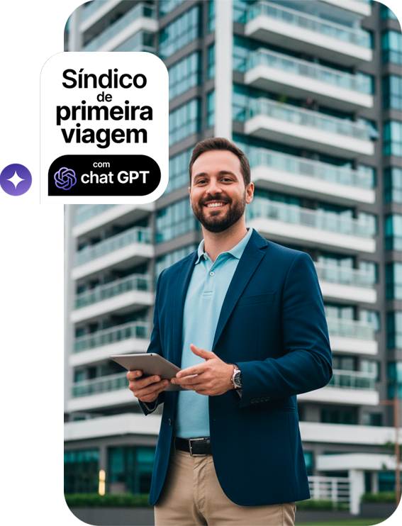 Sindico empreendedor em frente a condominio