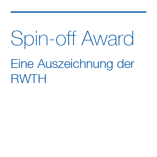 Text reading 'Spin-off Award Eine Auszeichnung der RWTH' with a blue horizontal line above the text on a white background.