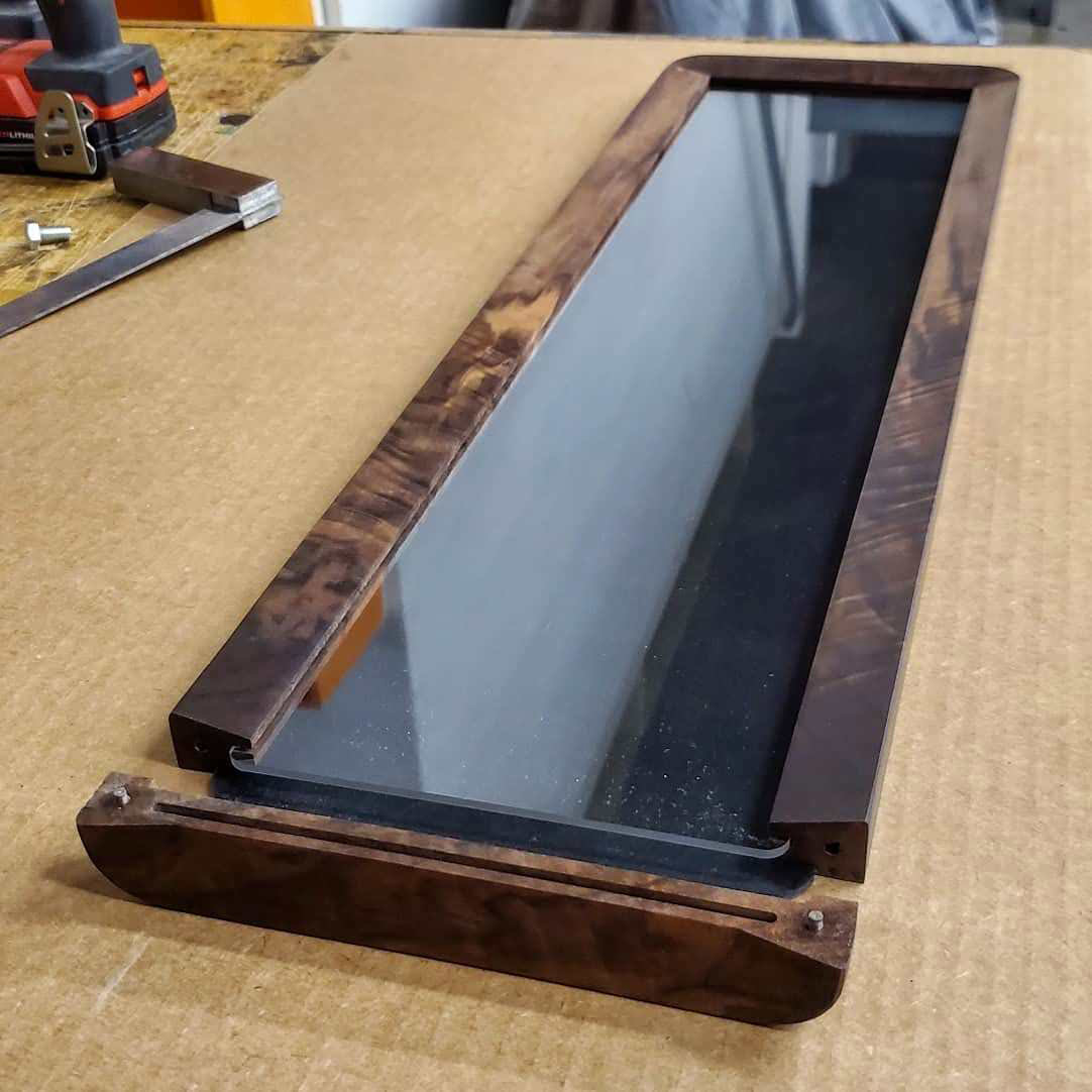 Burl walnut case with a clear acrylic top