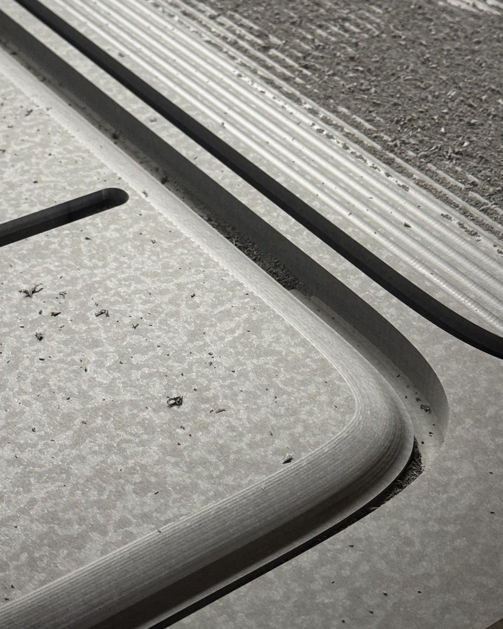 Routed radius groove detail in a solid surface