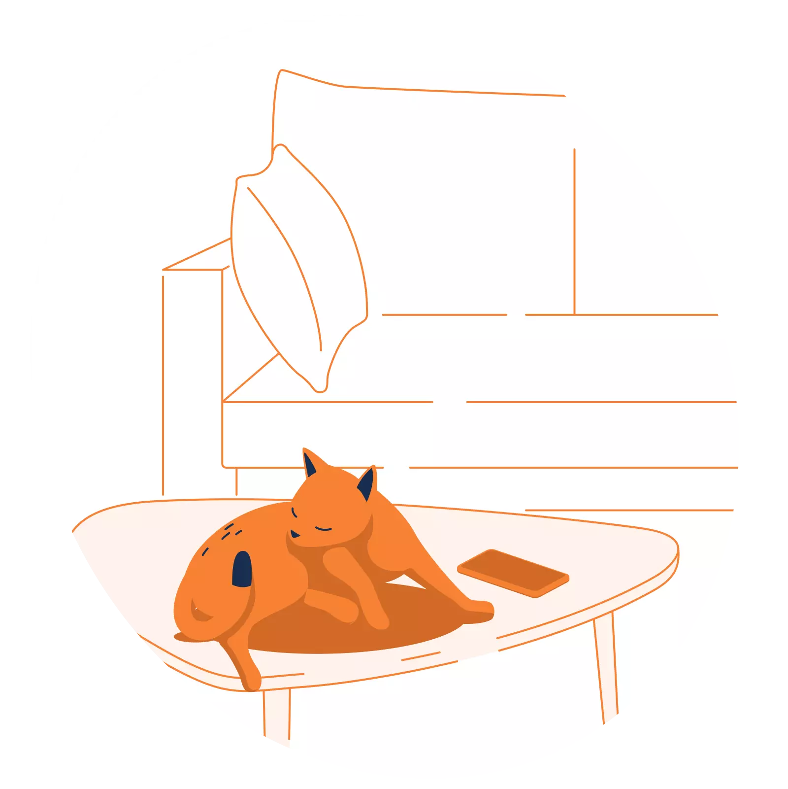 Chat qui fait sa toilette assis sur une table basse