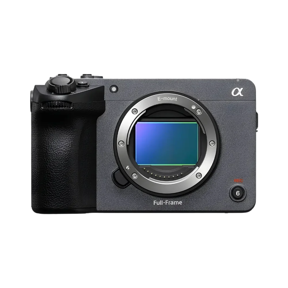 Sony FX5 cinema camera body, front view showing E-mount and sensor