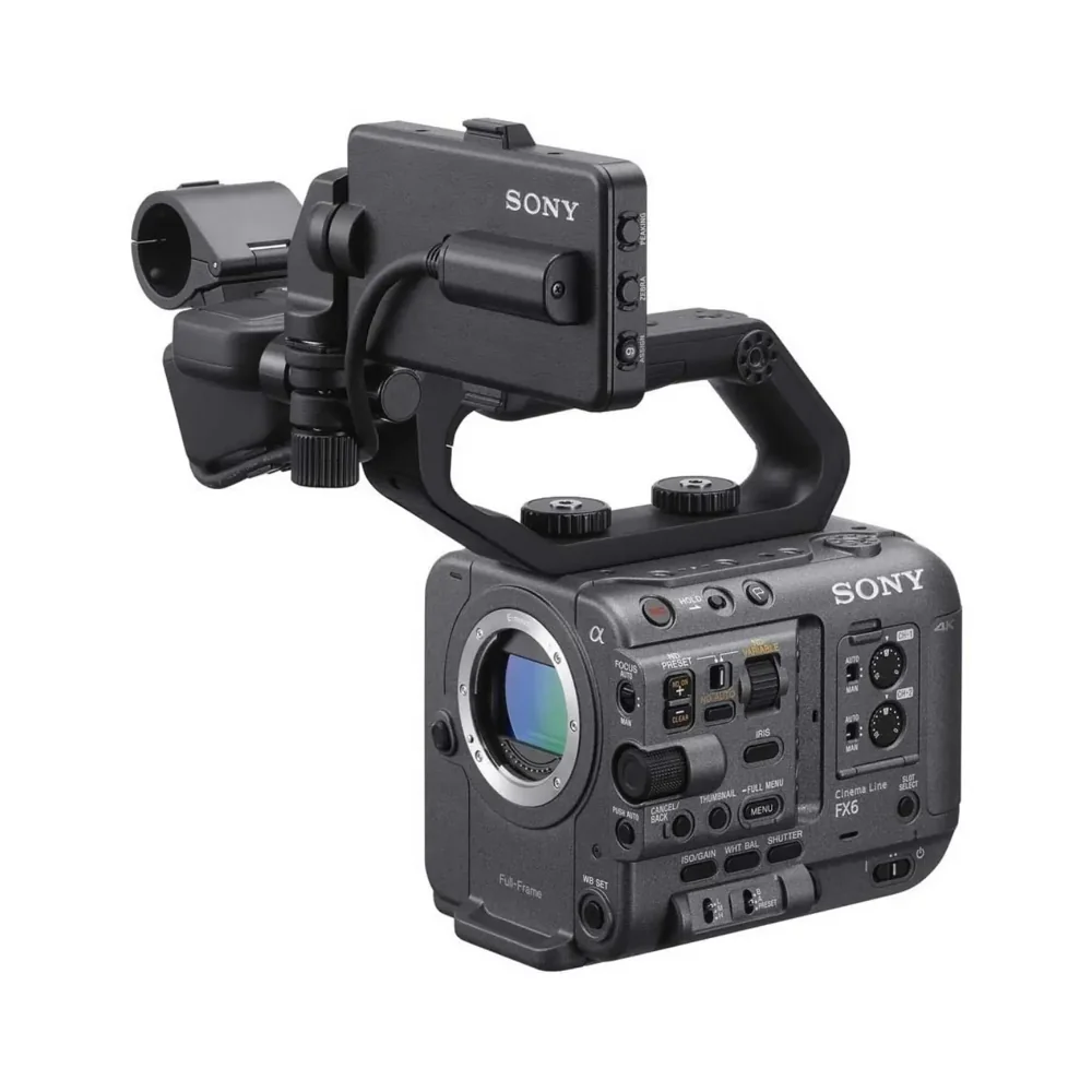 Sony FX6 cinema camera with handle and top monitor