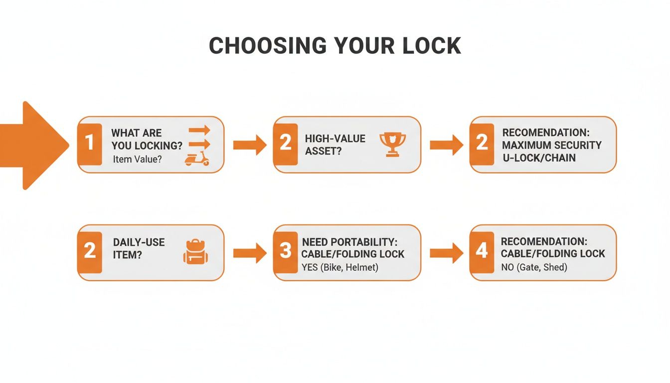 A clear flowchart guiding users through choosing the correct lock based on asset value and portability needs.