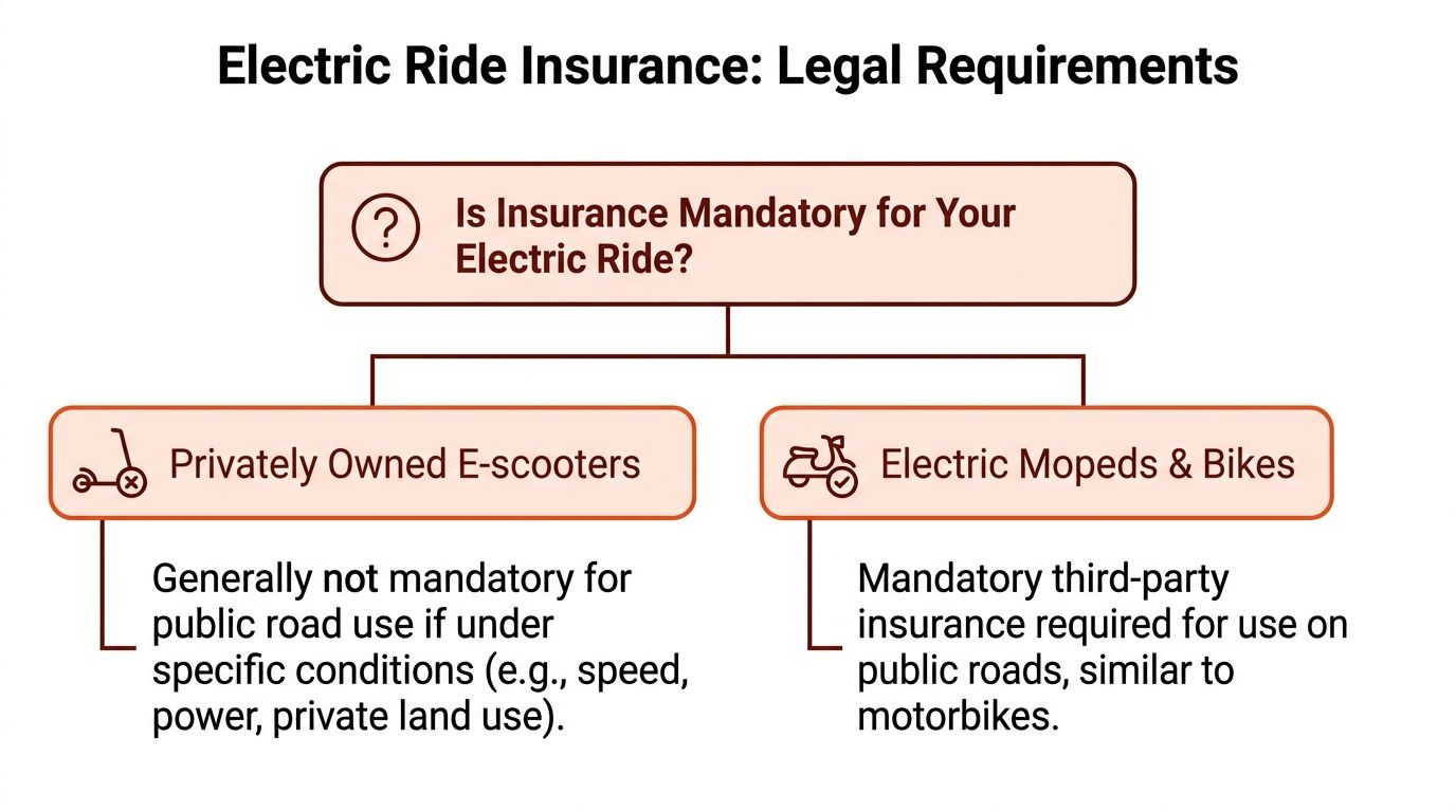 A flowchart explaining the legal requirements for insurance on different types of electric ride vehicles.