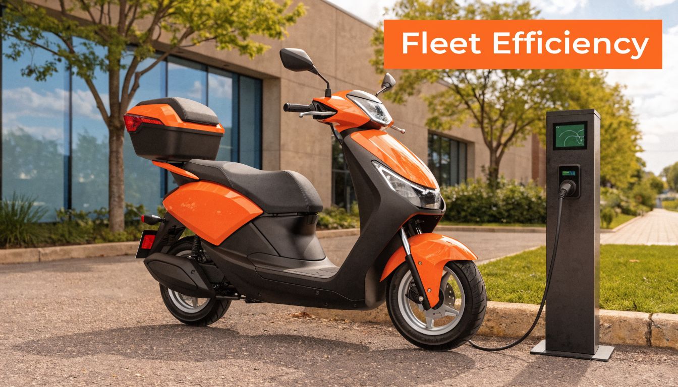 An electric scooter charging at a station, representing modern and sustainable last mile delivery solutions.