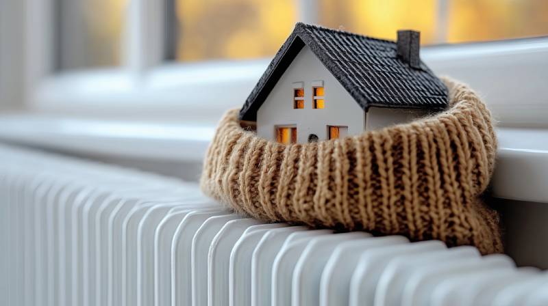 House wrapped in scarf on radiator.