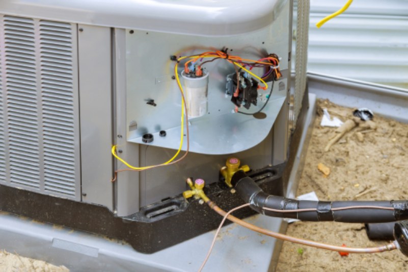 Outdoor AC unit, wires exposed
