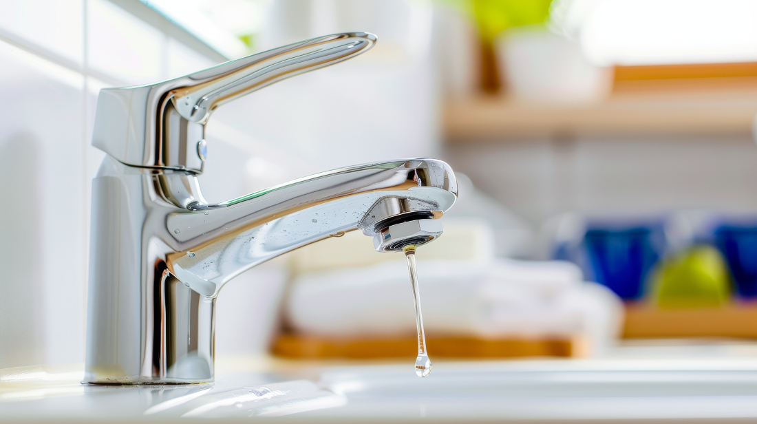 Leaking chrome faucet.