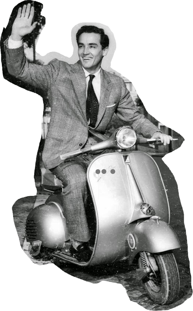 Man on a scooter waving