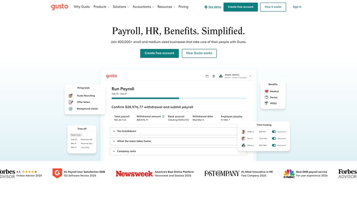 Top 10 Small Business Software Picks for 2026 Success - Gusto