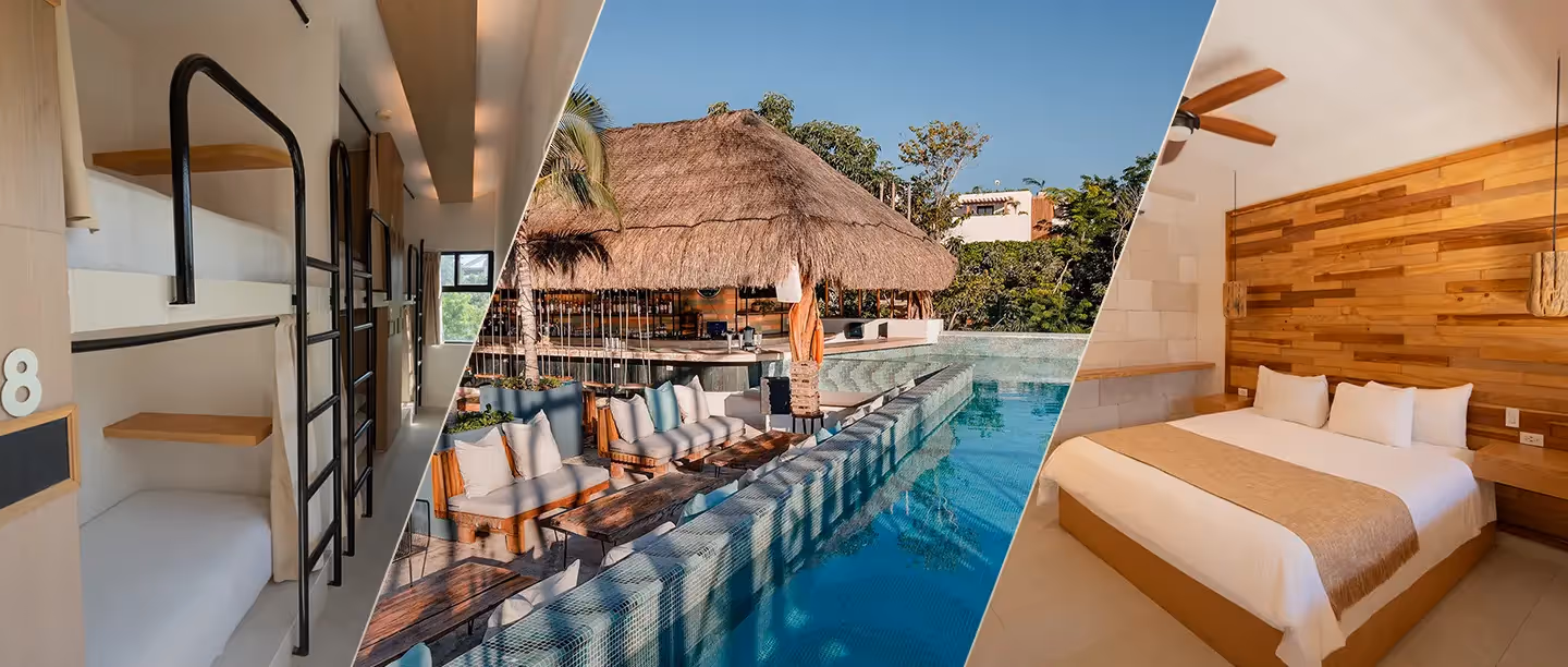 Mayan Monkey hotel and hostel rooms and pool