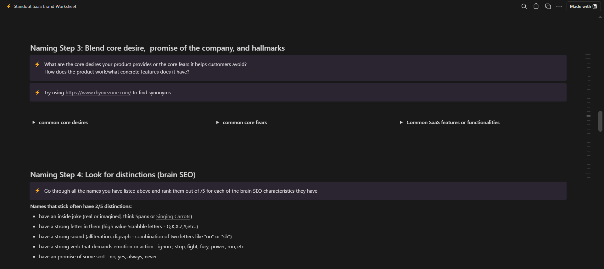 SaaS Brand Worksheet