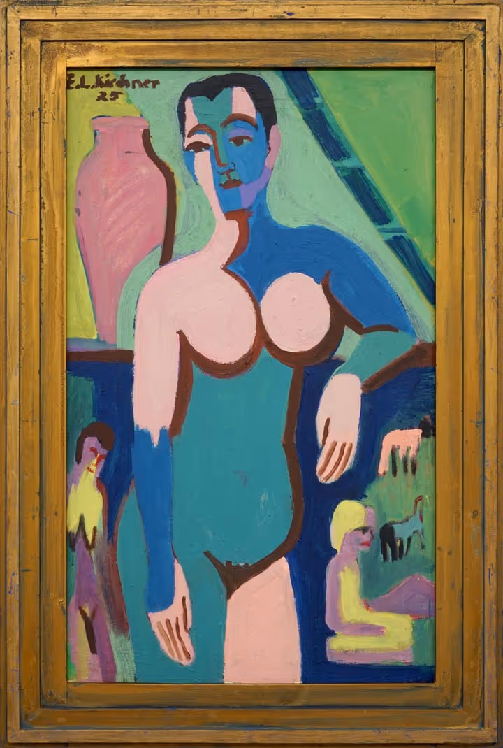Ernst Ludwig Kirchner Female nude in green, blue and pink