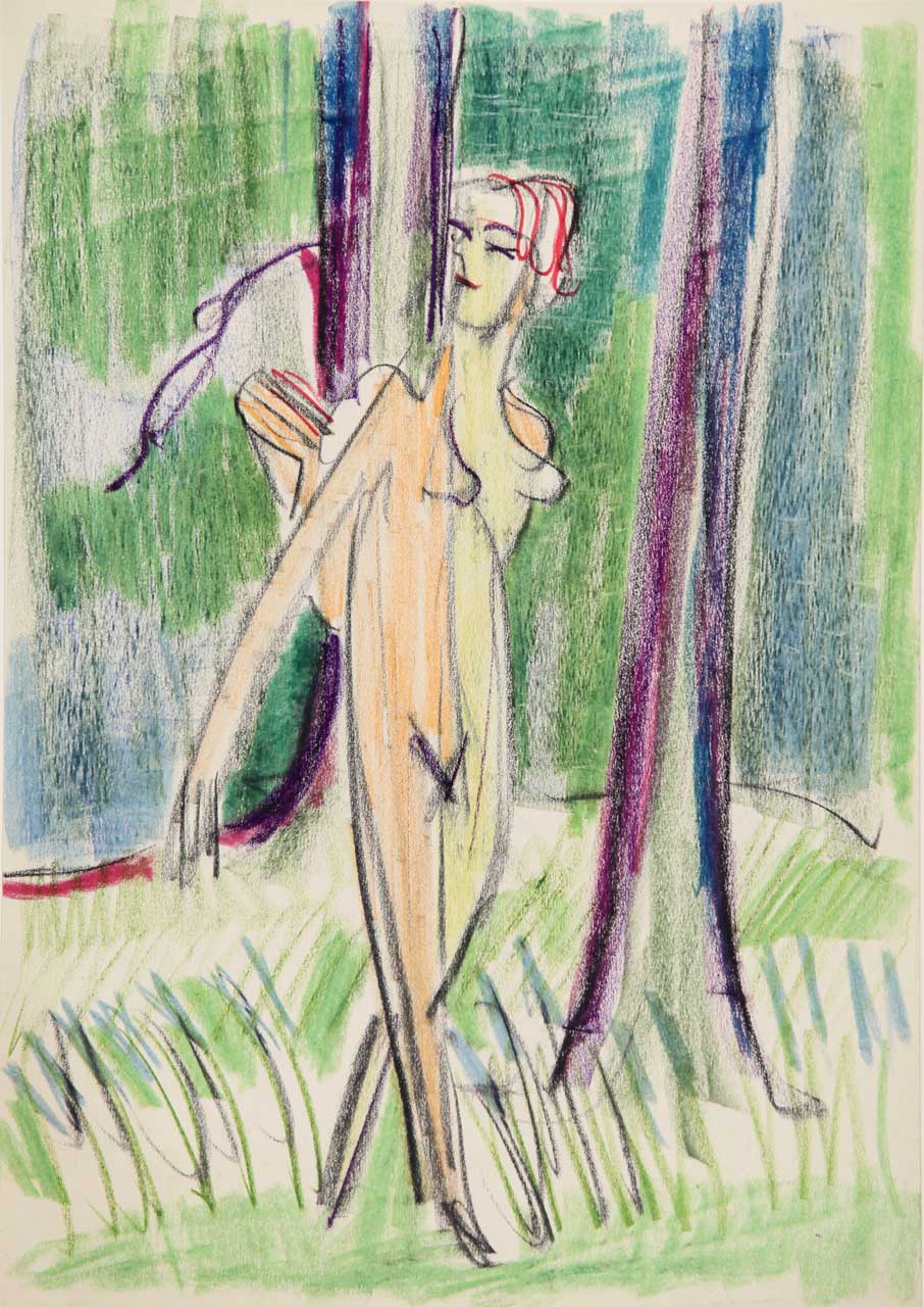 Ernst Ludwig Kirchner Schreitender weiblicher Akt zwischen Bäumen